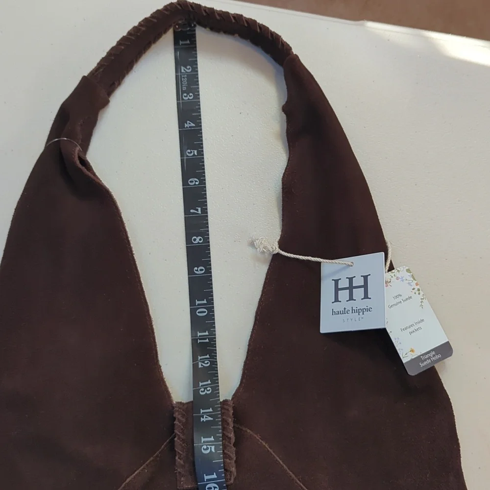 Deep Brown Suede Triangle Hobo Bag. NWT. Haute Hippie